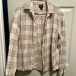 H&M Brown and White Plaid Casual Button Down Shirt Size M